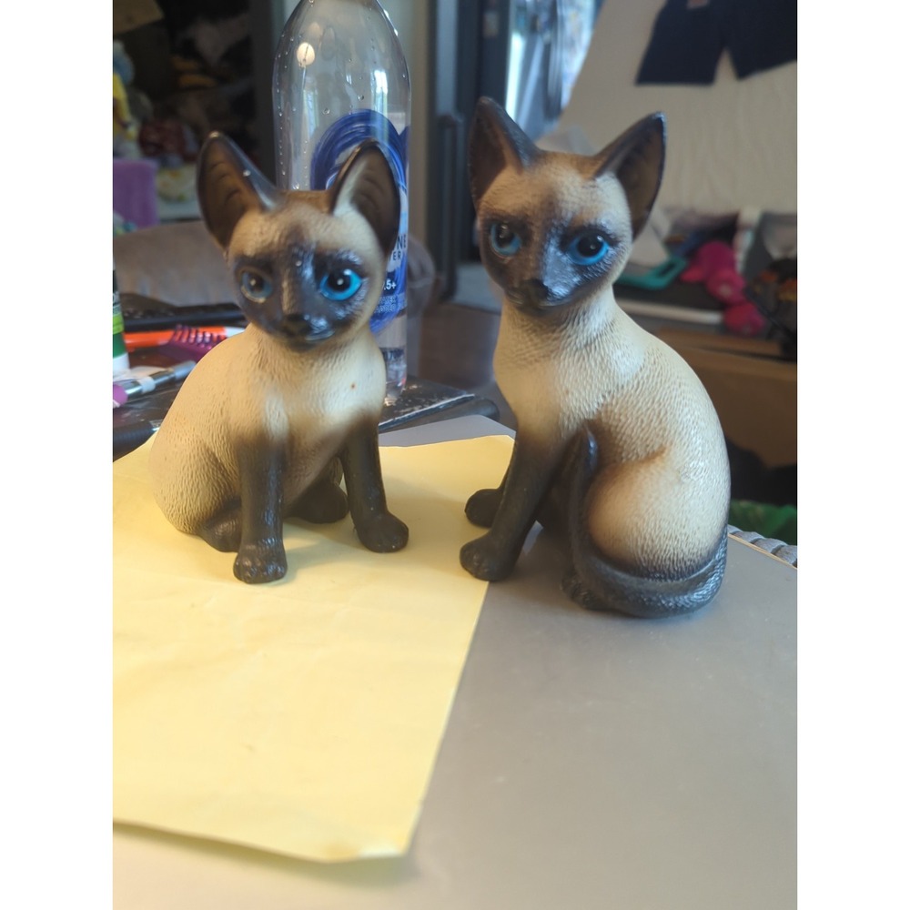 2 Vintage Lefton Siamese Cats Porcelain Figurines Hand Painted MCM